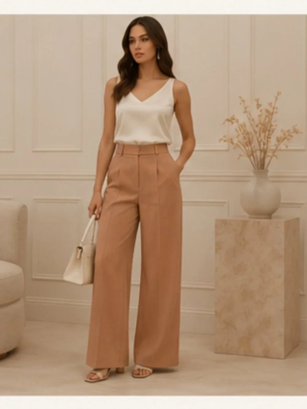 WHITE HOUSE BLACK MARKET Blush Wide Leg Pants Size 12 Quiet Luxury Career Chic - Picture 3 of 6